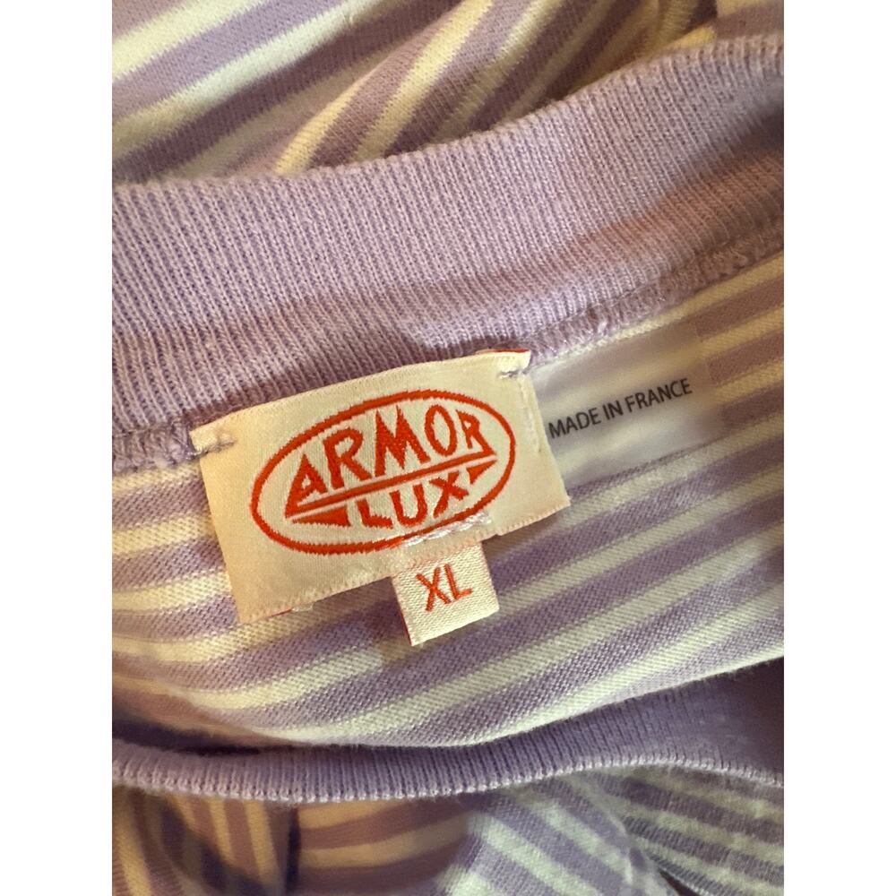 Men XL Armor Lux Short Slv Tee T-Shirt Top Lavender Milk Organic Stripe France - Picture 7 of 7